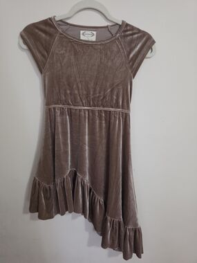 Joyfolie Girls Velvet Asymmetrical Dress - Taupe